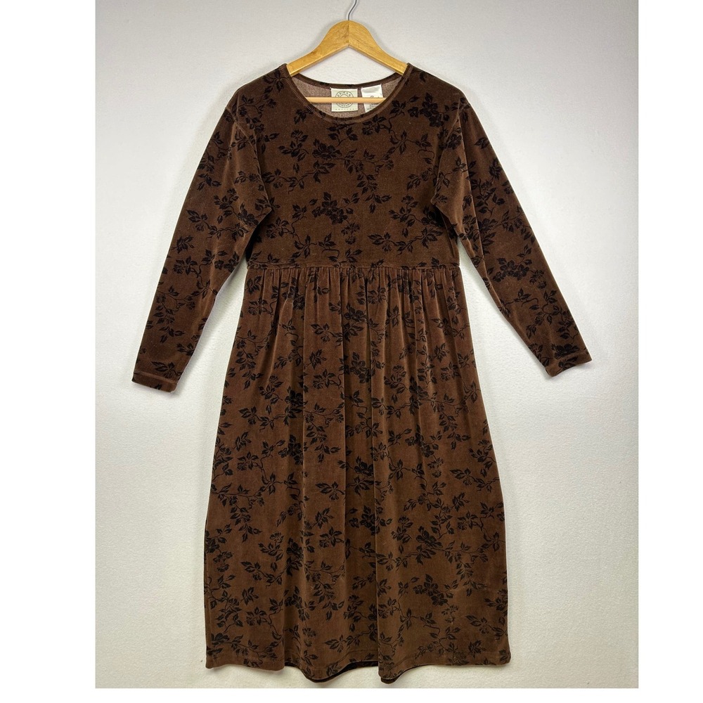 Modest Retro Erika & Company Women P/L Brown Floral Velvet Empire‎ Waist Dress